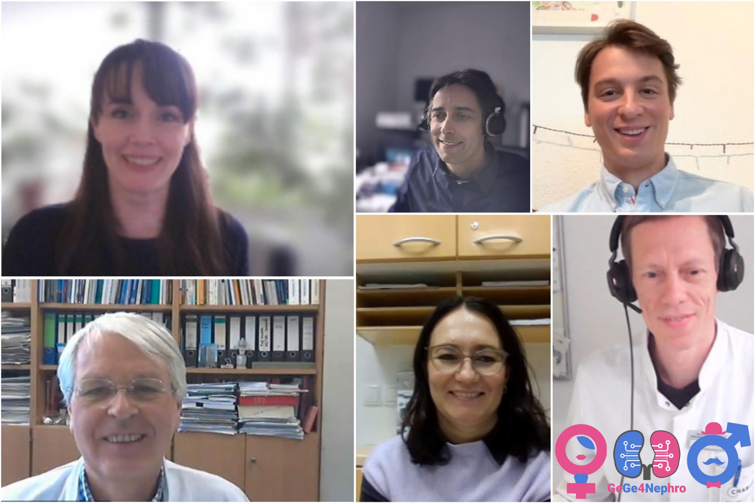 Group of GeGe4Nephro experts discussing research details during a video conference.